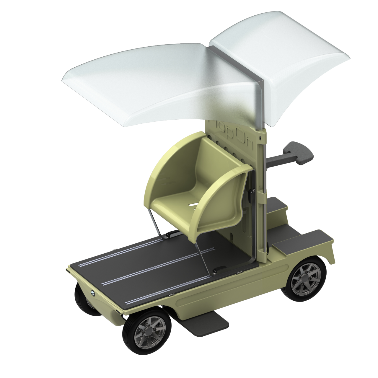 HopOn zur Personenbeförderung mit Sitz und Regenschutz